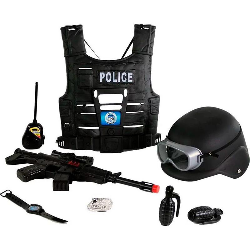 Arma De Brinquedo Com Colete E Capacete Policial Conjunto Infantil Ddg ...