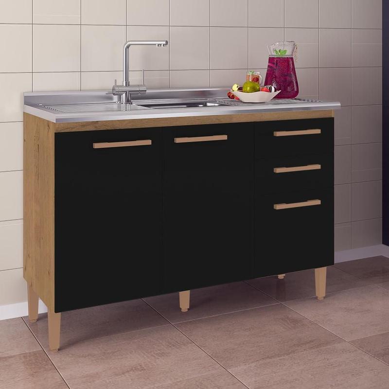 Balcão Parma Gabinete Armário Sem Tampo Para Cozinha 3 Portas 2 Gavetas ...
