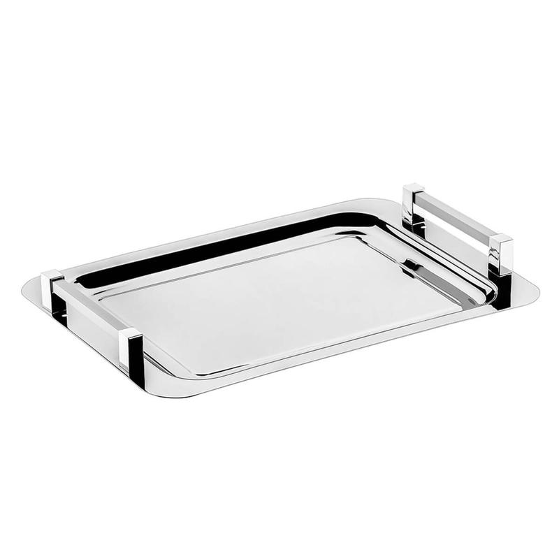 Bandeja Aço Inox Retangular Pequena com Alças para Servir Café Lanches ...
