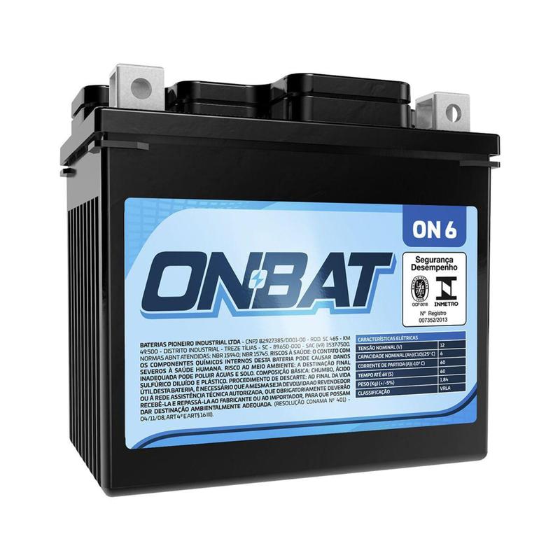 Bateria Moto AGM/VRLA Onbat ON 6 12V 6Ah - Bateria de Moto - Magazine Luiza