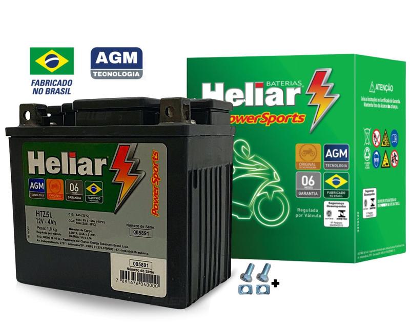 Bateria Para Moto 12V 4AH HTZ5L Heliar Motos Honda CG 160 Cargo Titan ...