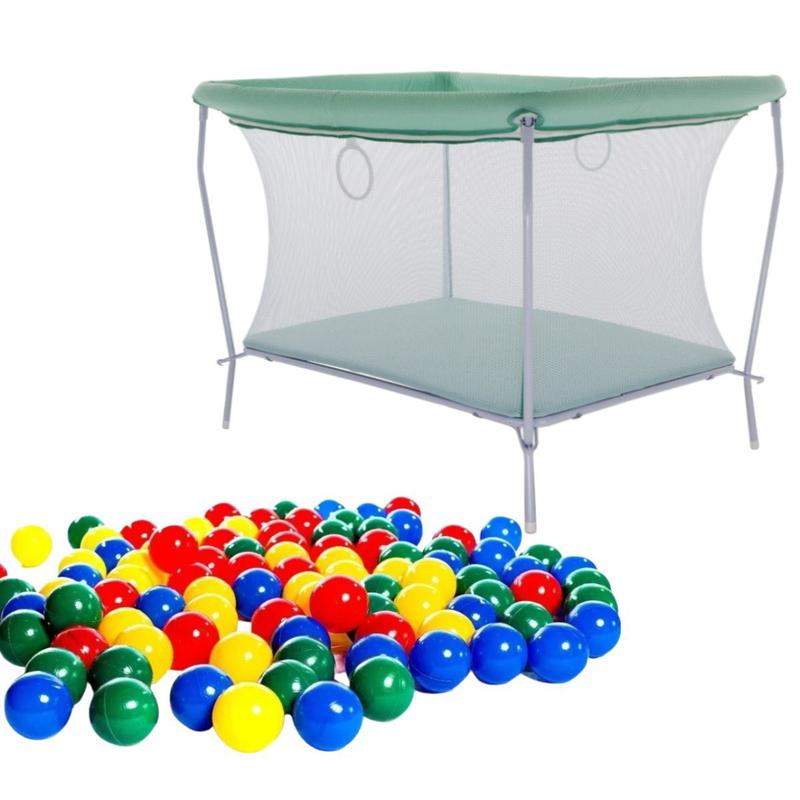 Berço Cercado Desmontável Chiqueirinho Verde Ninos + 50 Bolinhas ...