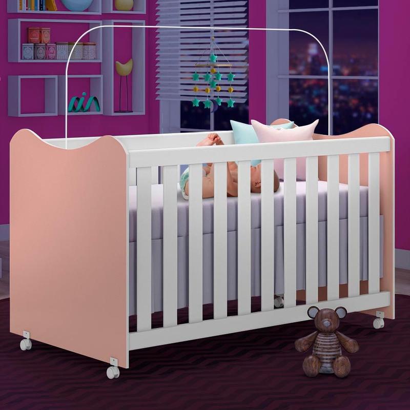 Berço Que Vira Cama Com Rodinhas Rose Branco Cristal Peternella - Berço ...