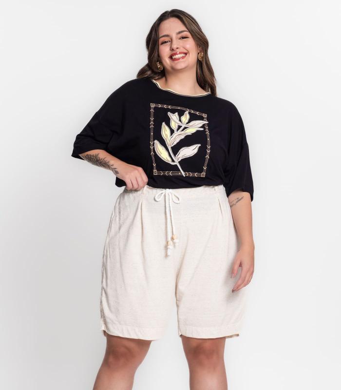 Bermuda Feminina Plus Size Em Linho Secret Glam Bege - Bermuda Plus ...