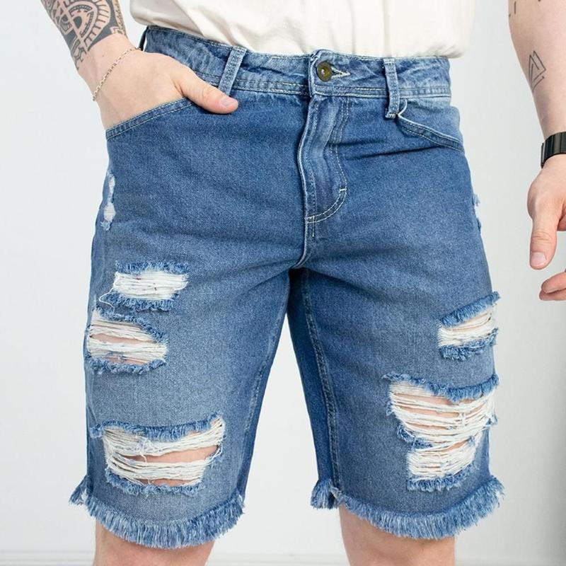Bermuda Masculina Jeans Detalhe Rasuras Rasgado Oceano - Bermuda Plus ...