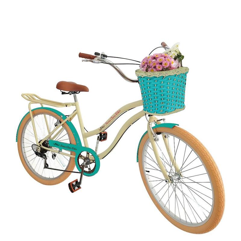 Bicicleta feminina urbana aro 26 retrô passeio 6 marchas beg - Maria ...