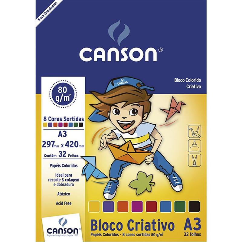Bloco Canson Papel Colorido Infantil 8 Cores A3 80 g/m 32 fls 66667089 ...