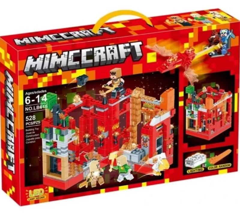 Bloco De Montar Lego Minecraft Barato - Dragão Do Fogo - com Luz - 528 ...