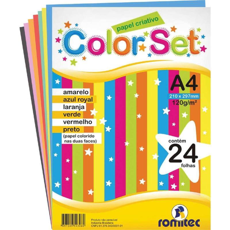 Bloco Papel Colorido Color Set Criativo A4 24 Folhas 120G - Romitec ...