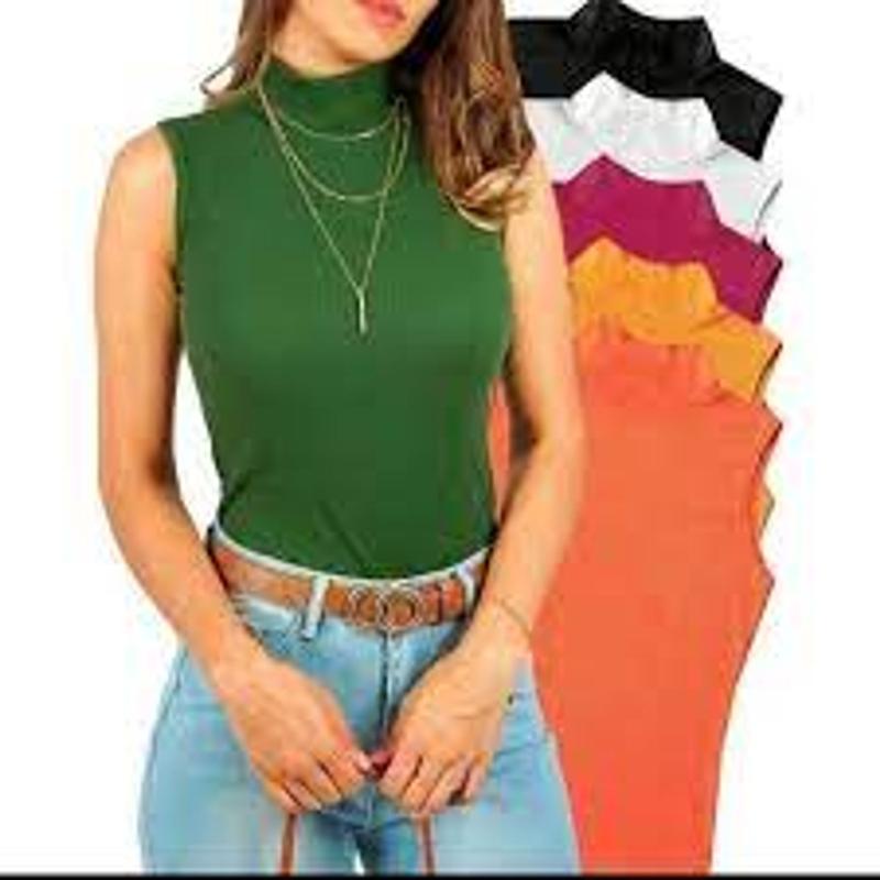 Blusa feminina manga cavada gola alta malha canelada com elastano ...