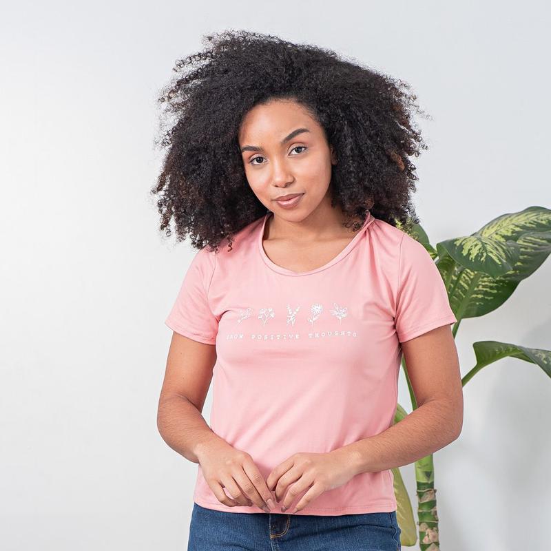Blusa Manga Curta Positive Feminina Rosa Claro - Agua e Opio - Blusas ...