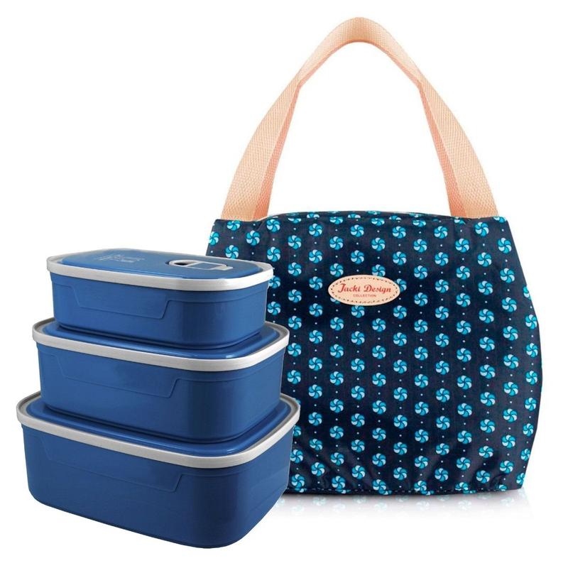 Bolsa Lancheira Térmica Azul Bem Estar com 3 Potes - Jacki Design ...