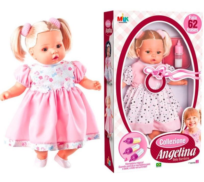 Boneca Angelina Infantil Fala 62 Frases com Acessórios Mamadeira ...