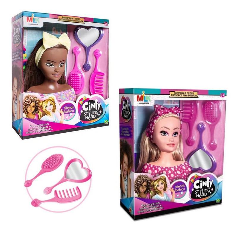 Boneca Busto Cinty Negra C/ Cabelo Para Pentear E Acessórios - SHOPBR ...