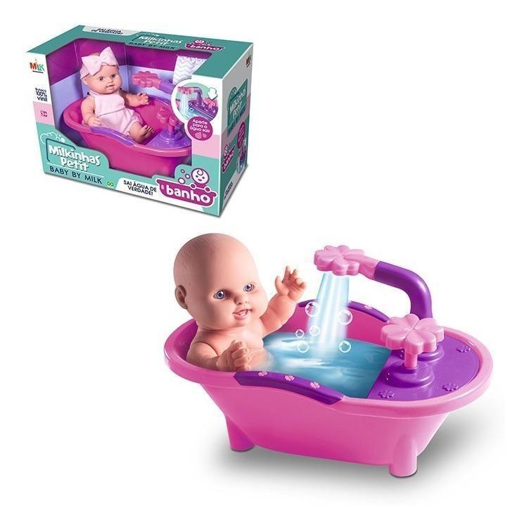 Boneca C/Banheira Sai Agua De Verdade Milkinhas Banho 23Cm - Milk ...