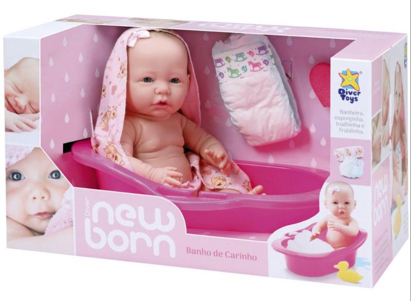 BONECA NEW BORN BANHO DE CARINHO COM BANHEIRA E ACESSÓRIOS - DIVERTOYS ...