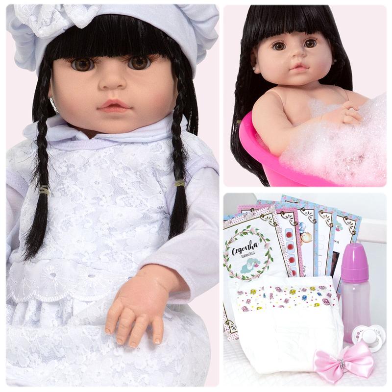 Boneca Reborn de Silicone Morena Linda Completa Com Enxoval - Cegonha ...