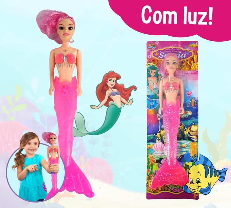 Boneca Sereia Articulada para Menina Luz Acende Presente - Toy King ...