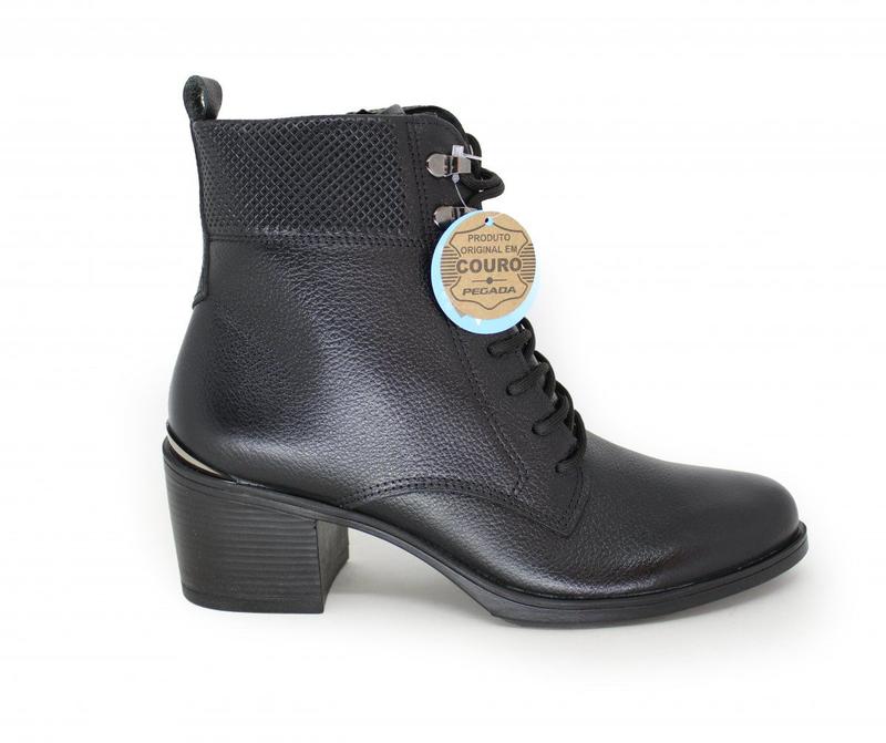 Bota Coturno Pegada Em Couro Salto Bloco 280302 Feminino Coturno