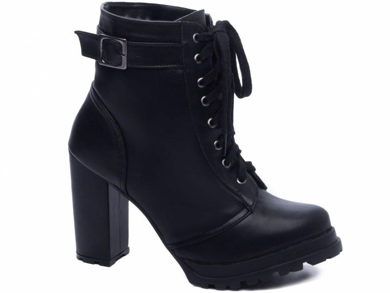 Bota de Amarrar Cadarço Coturno Bico Fino Feminina Conforto ...