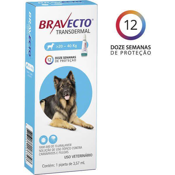 Bravecto transdermal para cães de 20 a 40kg - 1000mg - MSD - Vermífugo ...