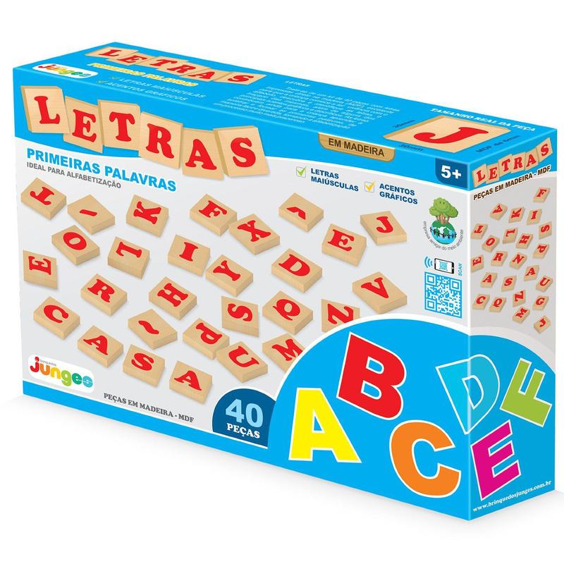 Brinquedo Educativo Letras Maiúsculas De Madeira MDF 40 Peças 700 ...