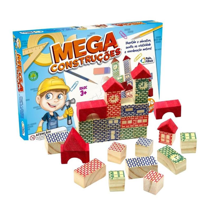Brinquedo infantil mega construcoes com 200 peças em madeira - Pais e ...