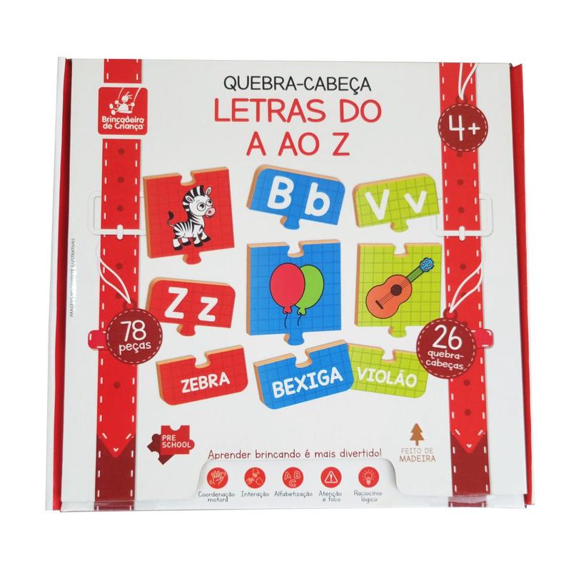 Brinquedo Pedagógico Madeira Letras do a ao Z 78 Peças Brincadeira De ...