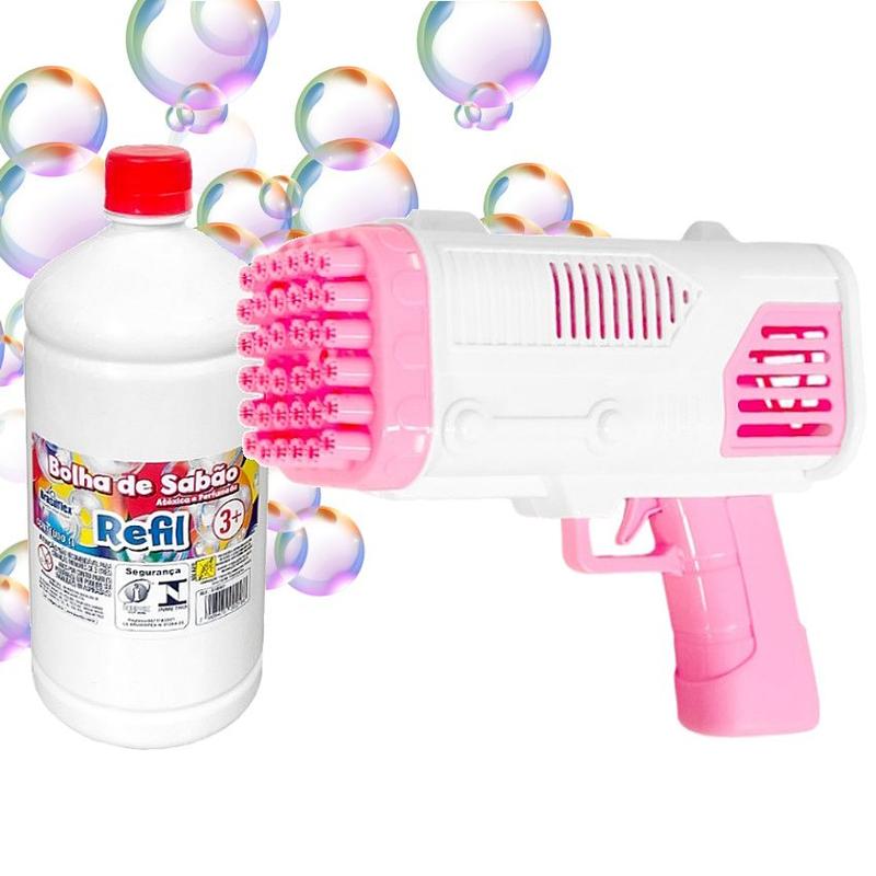 Brinquedo Solta Bola de Sabão Elétrico Bazuca Rosa +Refil 1L - Art ...