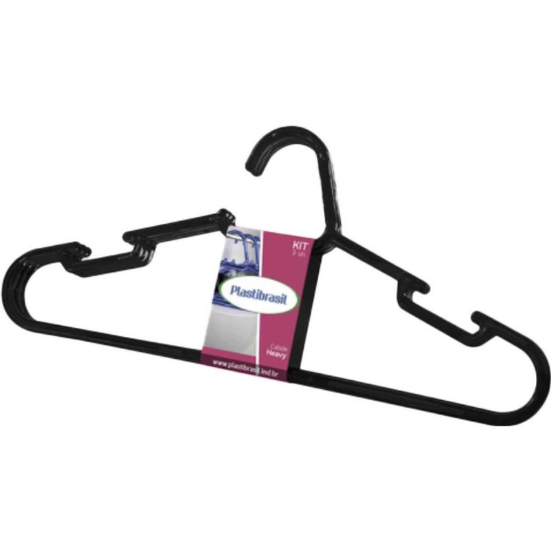 Cabide Heavy Preto Kit Com 3 un Plastibrasil - Cabide de Roupa ...