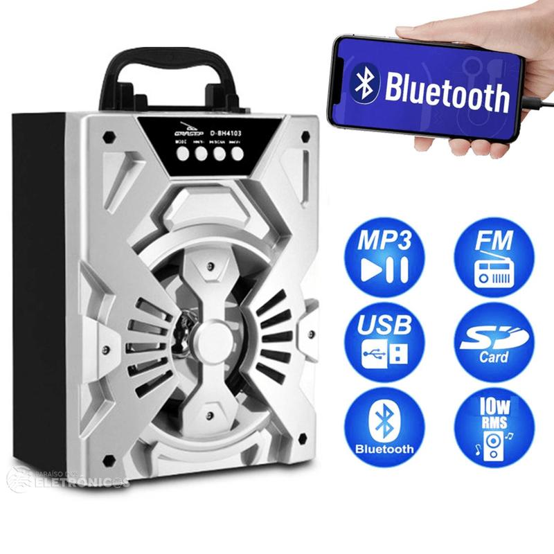 Caixa de Som Hi-Fi Amplificada 10W Radio FM, Bluetooth, USB e SD ...