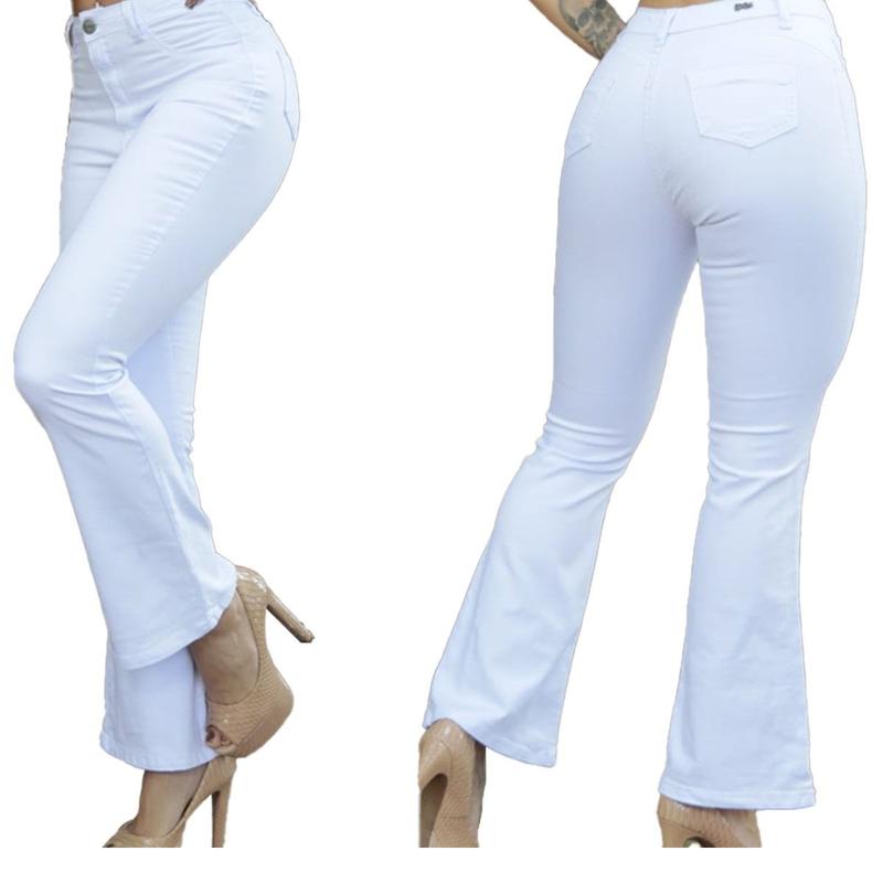 Calça Jeans Feminina Flare Branca Cintura Alta - BARUDI - Calça Jeans ...