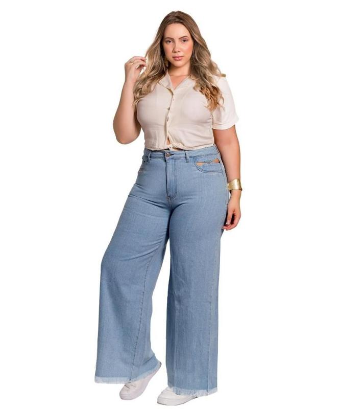 Calça Jeans Wide Leg Plus Size Feminina Allmaria Cós Alto Lisa - Razon ...