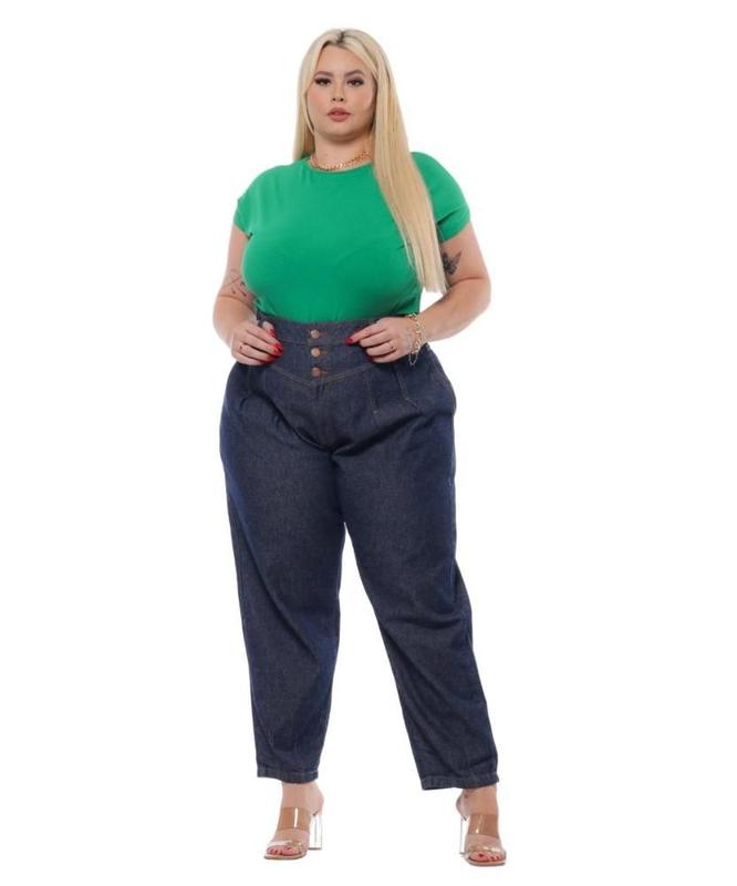 Calça Mom Plus Size Jeans Feminina Allmaria Cintura Alta Lisa - Razon ...
