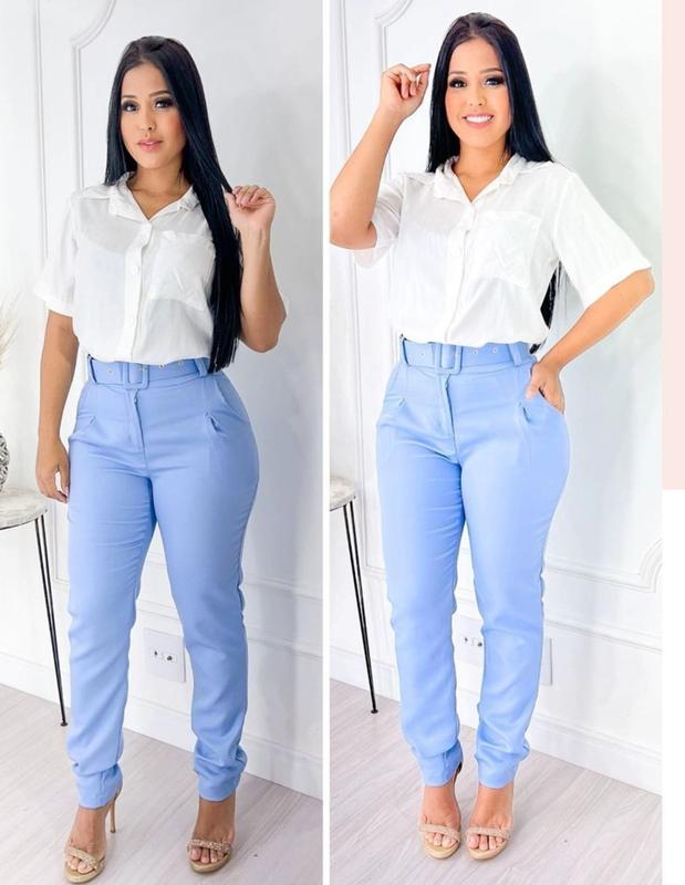 Calça Social Feminina Clochard Alfaiataria Oxford Com Cinto Coleção ...