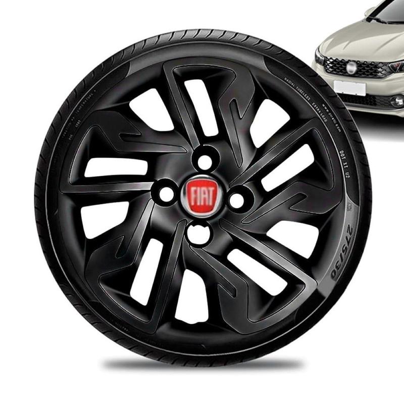 Calota Fiat Argo Aro 14 Preta Brilhante Emblema Vermelho - GFM - CALOTA ...
