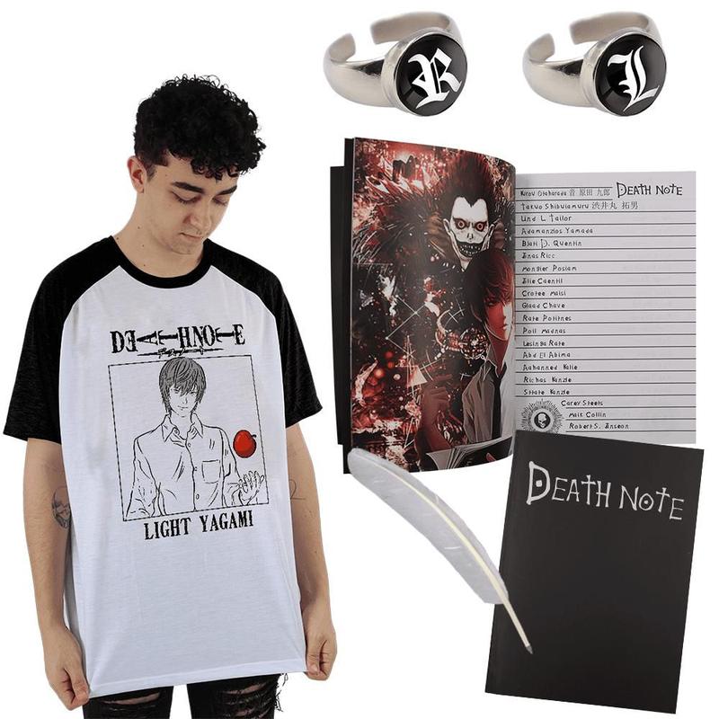 Camisa Death Note Caderno Ryuk Anime Anel Kit Cosplay Kira - Geeks ...