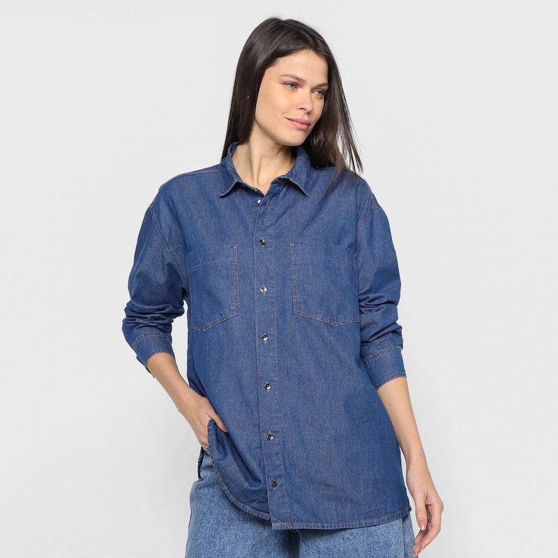 Camisa Jeans Hering Oversized Manga Longa Feminina - Camisa Feminina ...