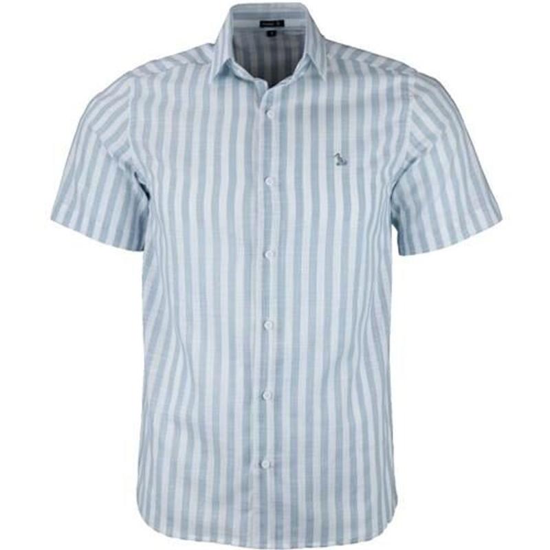 Camisa Social Listrada Branco/Azul Masculina - Amil - Camisas ...