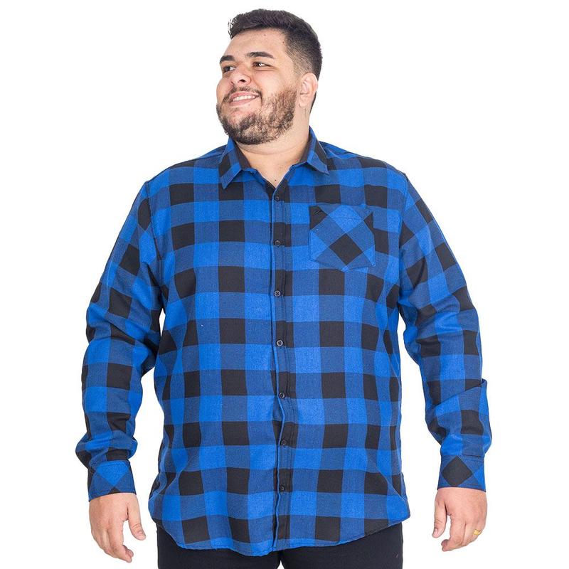 Camisa Xadrez Masculina Plus Size Flanela Bolso Manga Longa - Zafina ...