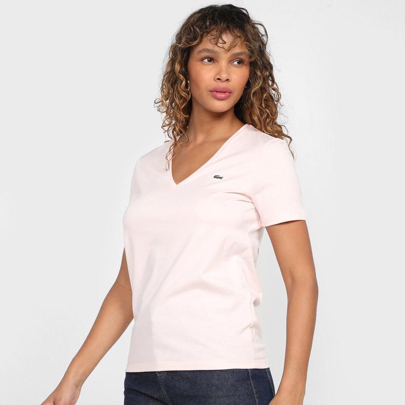 Camiseta Lacoste Gola V Feminina - Camiseta Feminina - Magazine Luiza