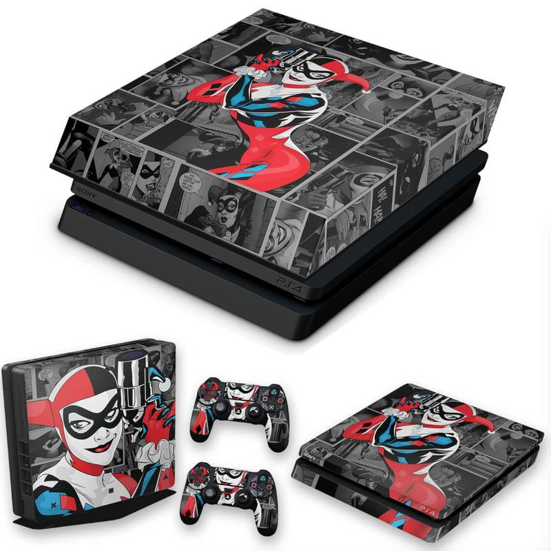 Pellicola Adesiva In Vinile Per Console PS4 Slim E 2 Controller - Tema Harley Quinn