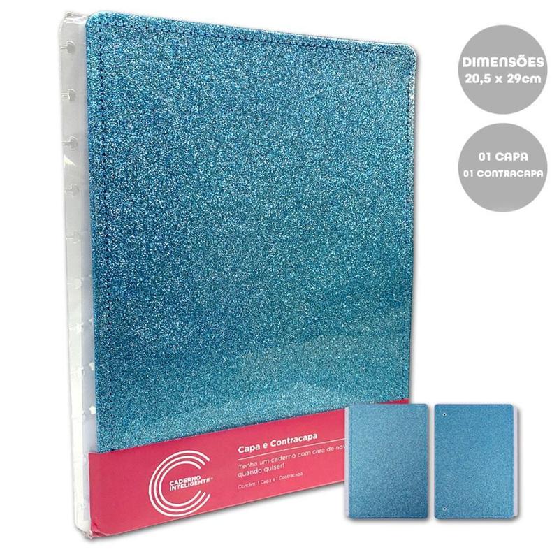 Capa E Contracapa Cad. Inteligente Grande Glitter Ocean Blue - Caderno ...