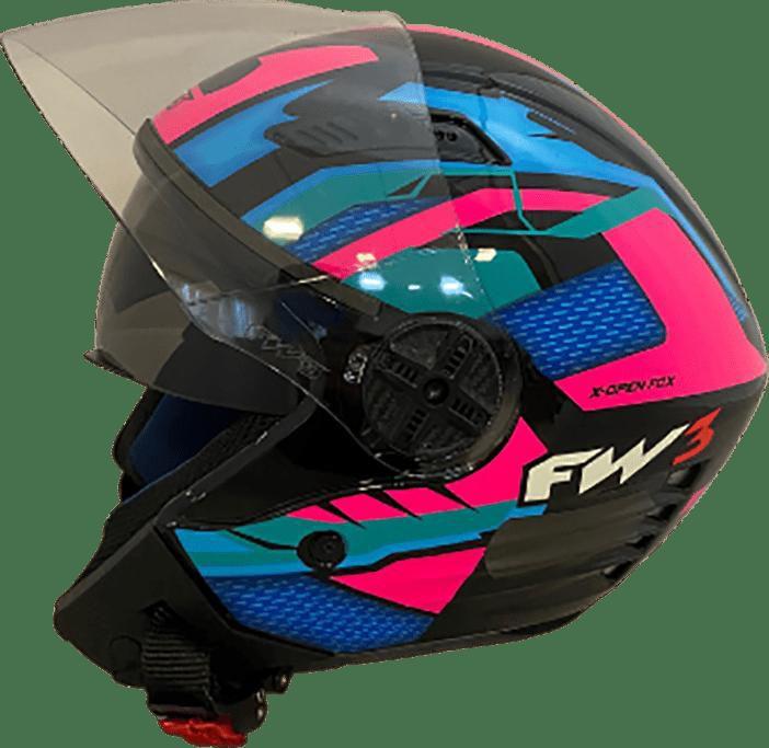 Capacete Aberto Fw3 X Open Fox com Óculos Interno Azul e Rosa ...