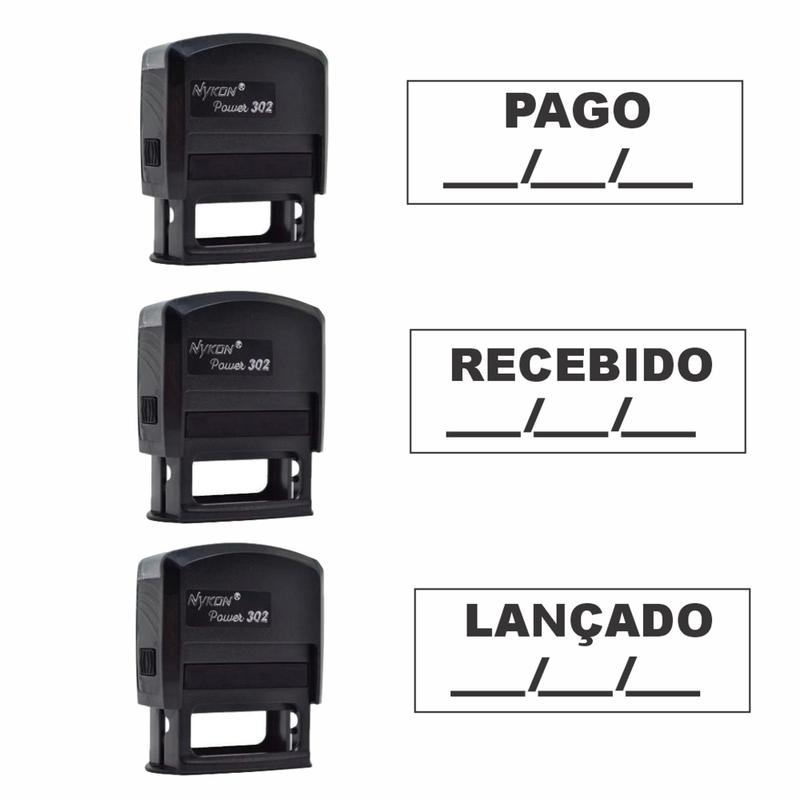 Carimbo automático NyKon 302 com 03 unidades, Pago, Recebido lançado ...