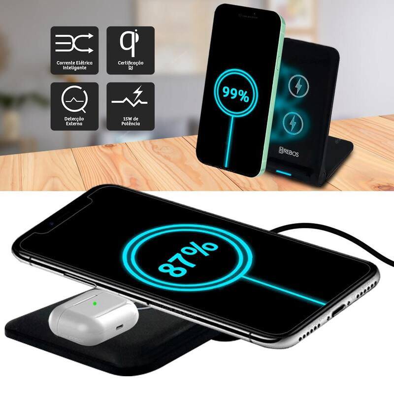Carregador De Celular Por Indução Tecnologia QI 15W Sem Fio - Hrebos ...