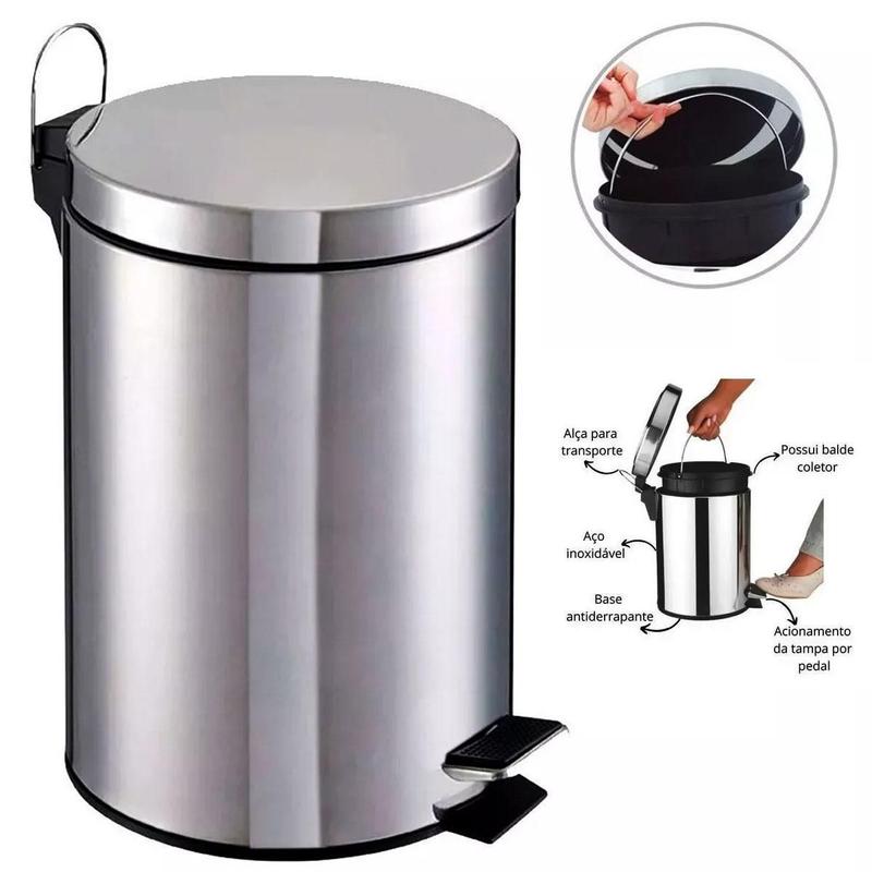 Cesto Lixo 3L Inox Cozinha E Banheiro Com Pedal Abre Tampa - Tesla ...