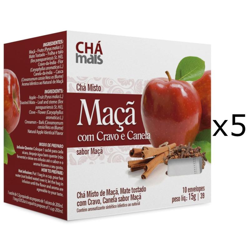 Chá de Maçã Cravo e Canela Kit com 5 Caixas de 10 Sachês cada - Chá ...