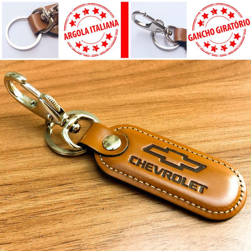 chaveiro CHEVROLET couro natural e mosquetão rotativo - Chaveiro ...