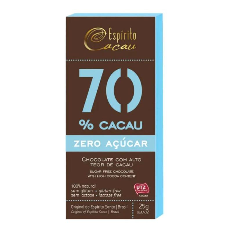 Chocolate 70% Cacau Sem Açúcar Espírito Cacau 25g - Chocolate / Barra ...